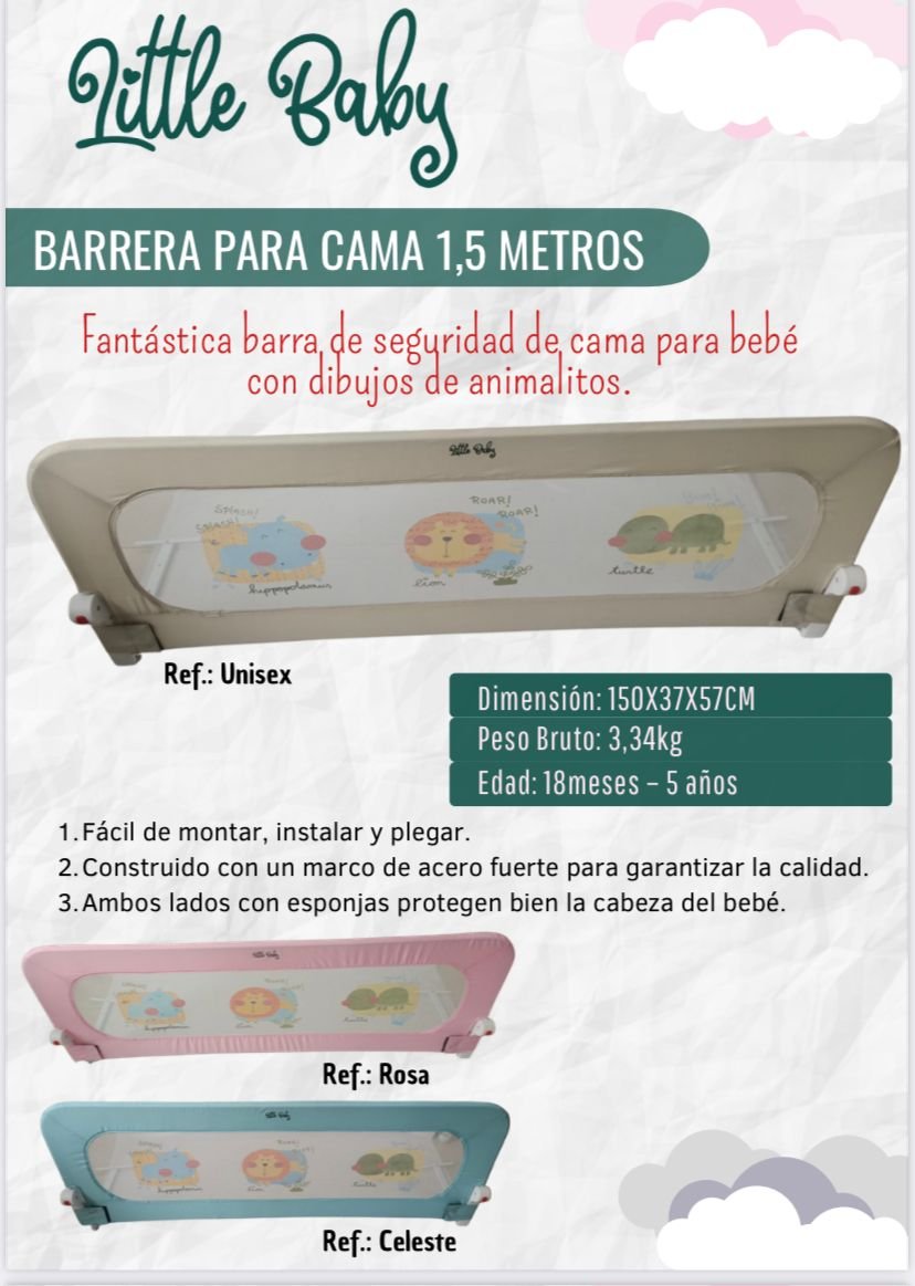 LITTLE BABY BARRERA SEGURIDAD PARA CAMA 1.5M ROSA – Achuchu